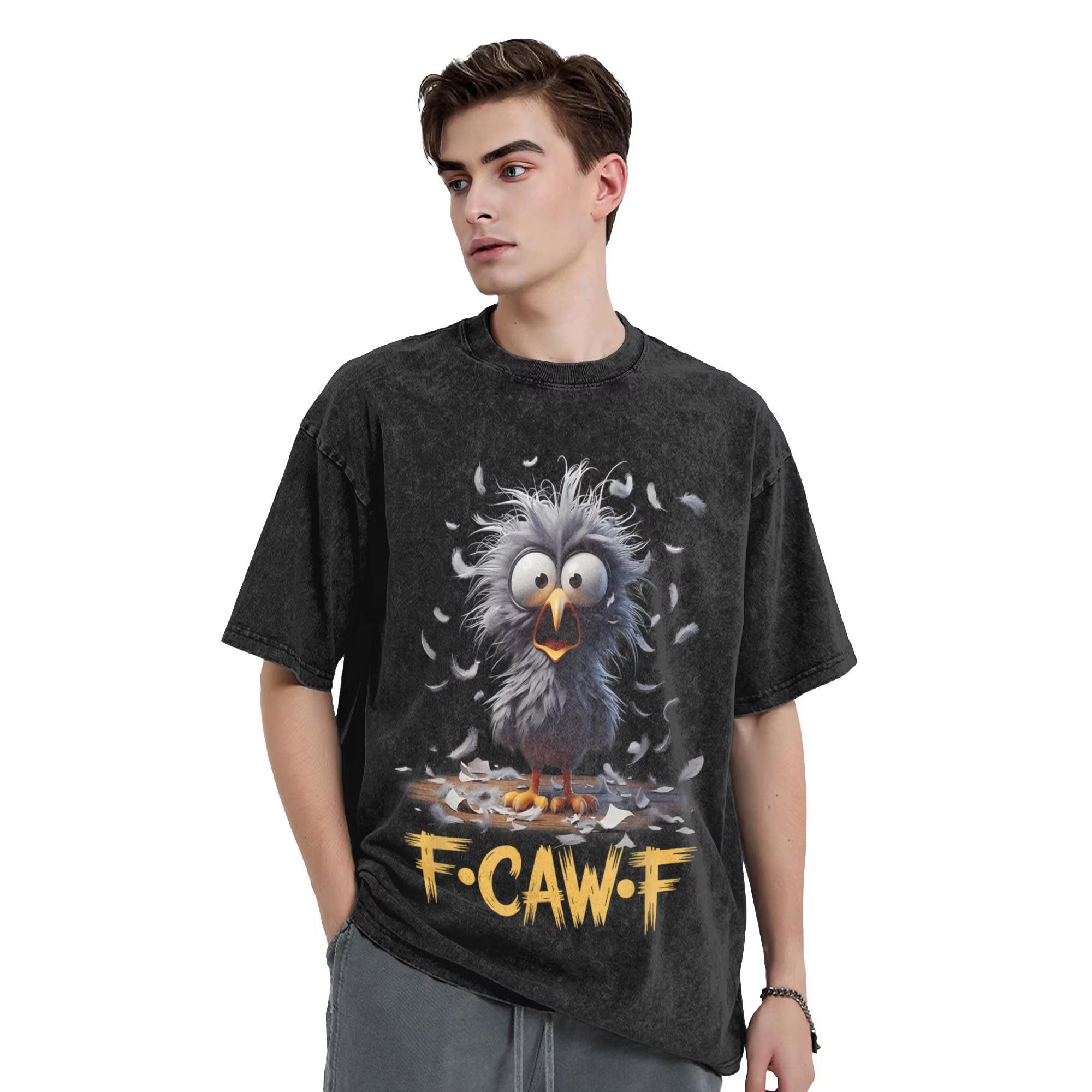 Washed T Shirt Black Bird Meme T-Shirt Harajuku Streetwear Short Sleeve Summer Tees Men Women S