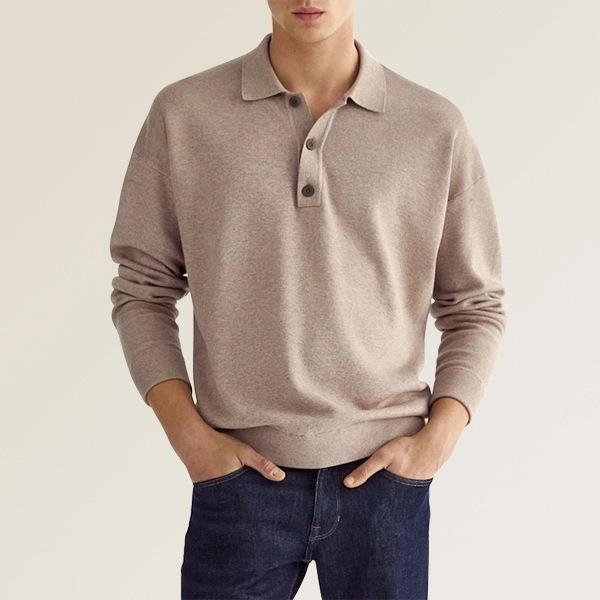 2022 Autumn Men's V-Neck Button Long Sleeve Casual Polo Shirt