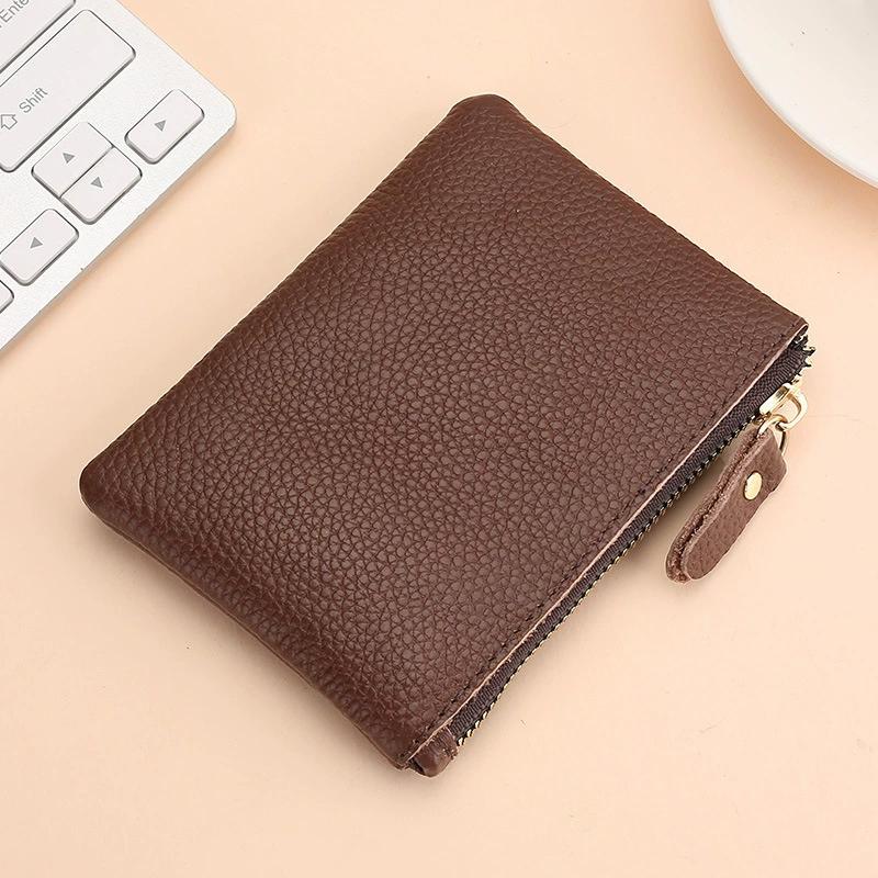 Black Genuine Leather Coins Purse Men Women Mini Zipper Wallets Small Purses Female Purses Casual Card Holder Key Storage Bag