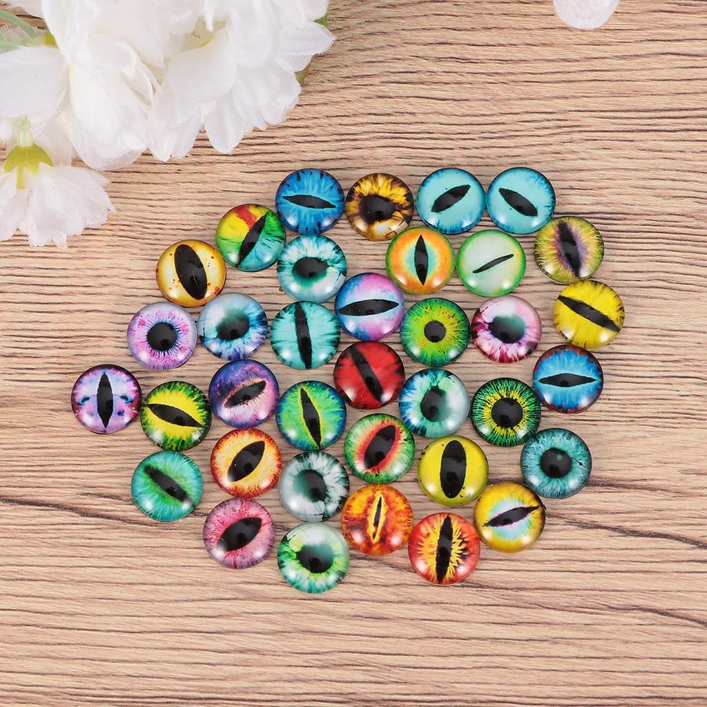 Yeux de Poupée TEHAUX, Lot de 50 Pièces, Diamètre 12mm, Motifs d'Yeux en Verre pour Yeux de Chat, Dinosaure et Animaux, Pièces d'Accessoires Faits Main, Décorations DIY, Poupée