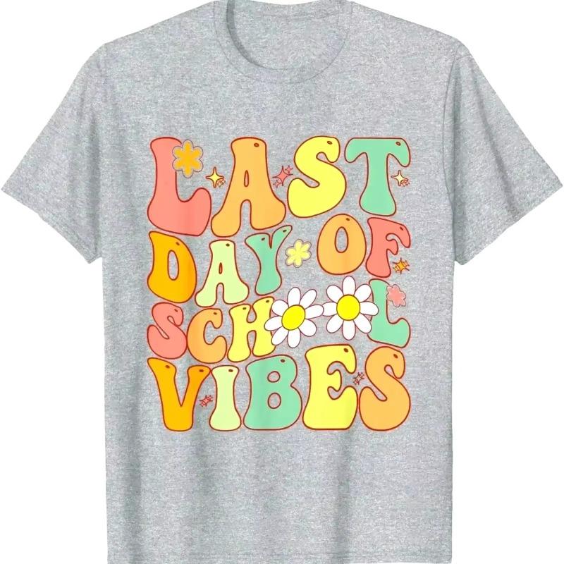 

Last Day of School Vibes Retro Vintage Teacher Graduation Tshirt Washed Female Casual Versatile Soft Vintage Washed Y2k Clothes 3XL