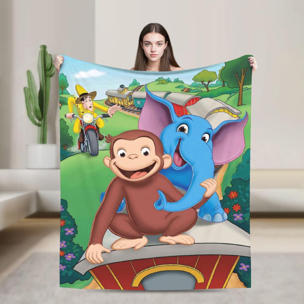 Curious George African Monkey Merch Blanket Super Soft Cozy Throw Blankets for Couch 50x60 Inches Multiple Sizes Bedding Throws