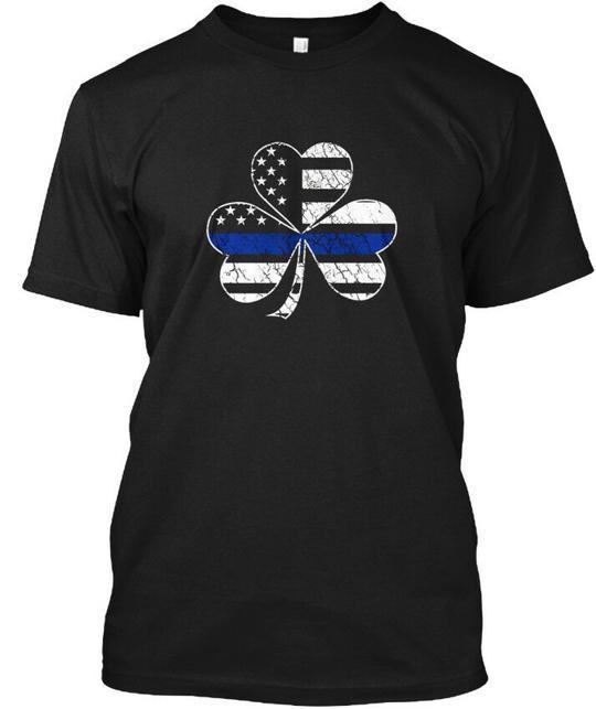Thin Blue Line St Patricks Day Clover Police T-Shirt Made in USA Size S to 5XL M
