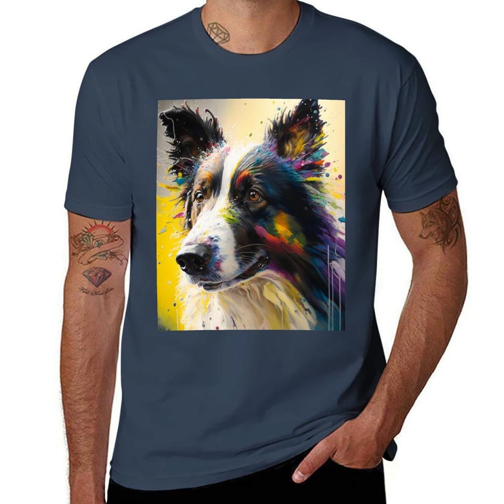Painting Splash Art Synesthetic Collie Border TShirt Soft Cotton Print TShirt