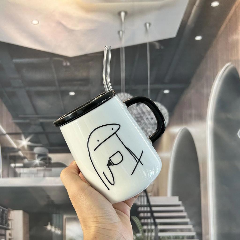 Simple Cartoon Ceramic Mugs Creative Personality Couple Mug Coffee Mug Men's Women's Milk Mugs Home Water Cup Drinkware