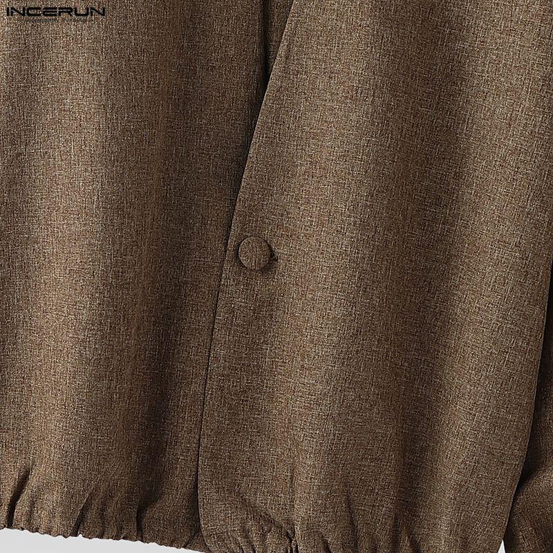 INCERUN Oversized Men Long Sleeve One Button Casual Loose Cardigan Thin Kimono Tops