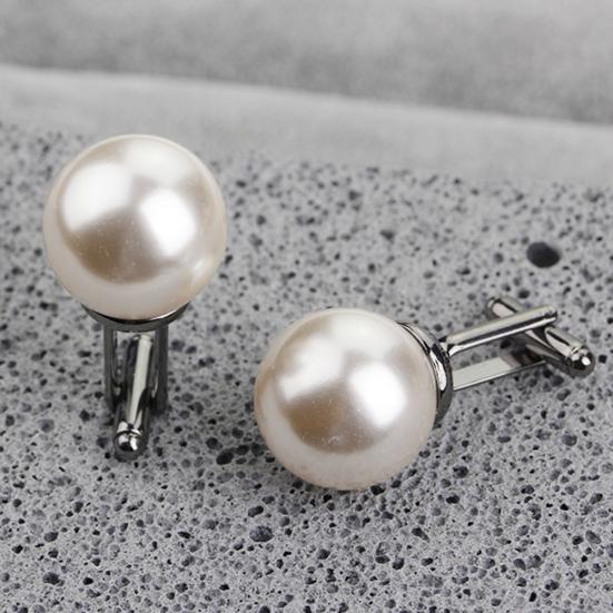 2Pcs Fashion Unisex Pearl Cufflinks Shirt Sleeve Buttons Clothes Accessory Gift