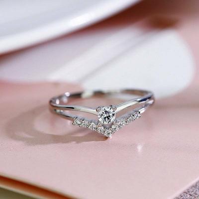 Lindo Anel de Prata 925 com Zircônia Cúbica para Mulheres Anel de Promessa de Casamento Tamanho 6-10