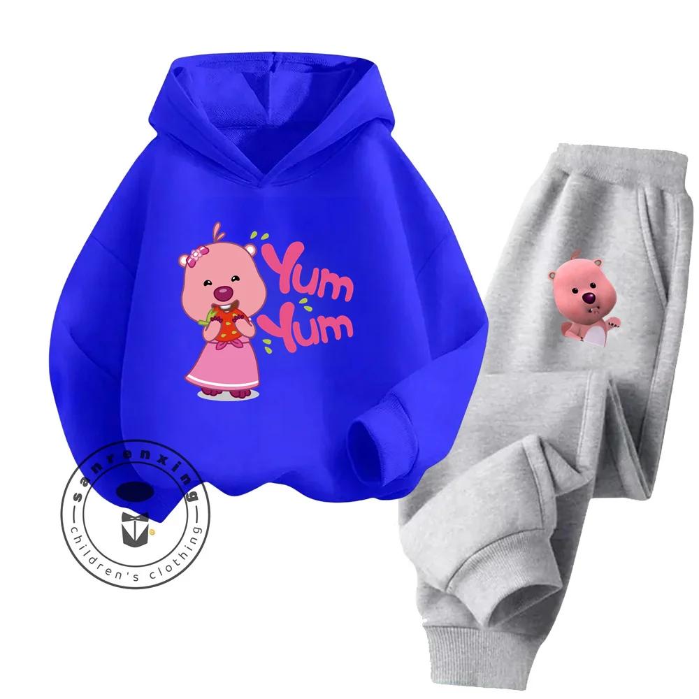 2025 Loppy Cartoon Einfarbiges Hoodie-Set A Hip-Hop-Stil Reines Baumwoll-Kostengünstiges Hoodie-Set Geliebt von Kindern im Alter von 3-14 Jahren
