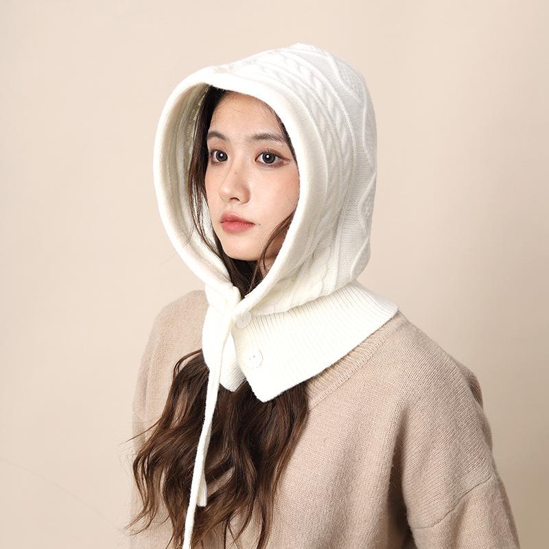 Vintage Red Balaclava Hat Women's Winter Warm Gloves Scarf Integrated Couple Ear Protectors Wool Knitted Hat