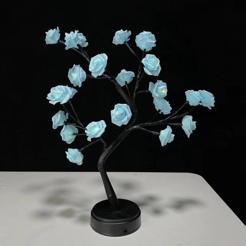 Romantic LED Rose Flower Night Light - USB & Battery Powered Colorful Decorative Tree Branch Desk Lamp.