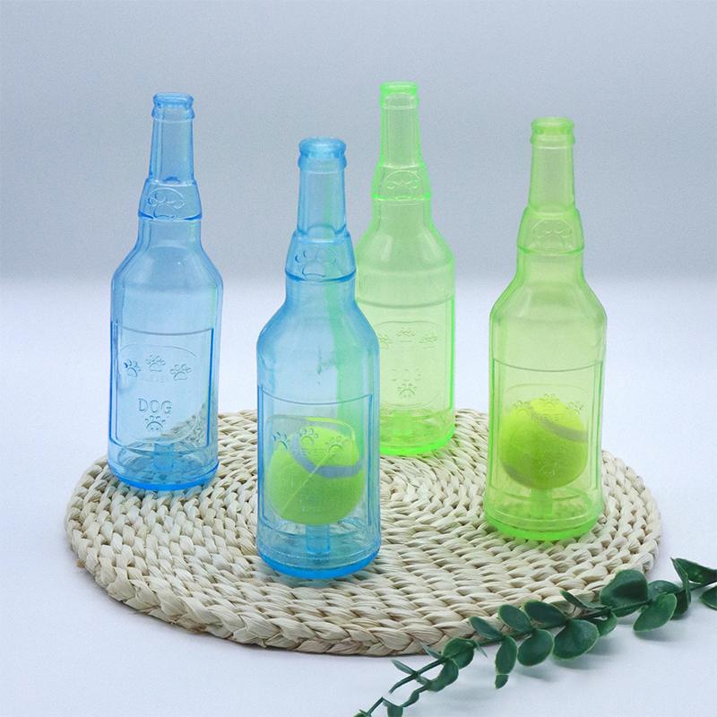Pet Chew Toy Beer Bottle Dog Sound-Making Chew-Resistant Teething Toys Empty Bottle or with Tennis Ball Pets Interactive Toys
