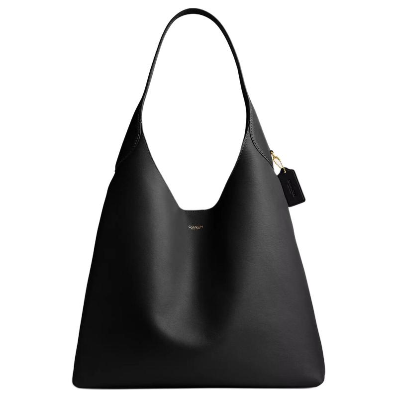 

COACH Brooklyn 39 Logo Charm Magnetic Snap Closure Natural Grain Leather Hobo Bag Hand Shoulder Bag Large Women s Brass and Black чорний