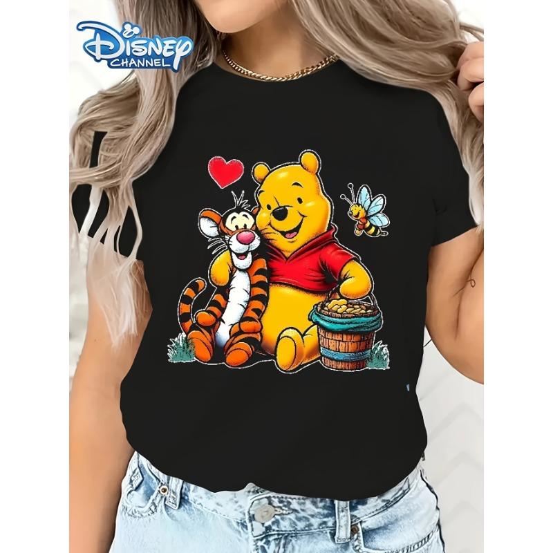 MINISO Winnie The Pooh and Tigger Cartoon Print Short-sleeved T-shirt Casual and Versatile Style Suitable for Women's Daily Wear