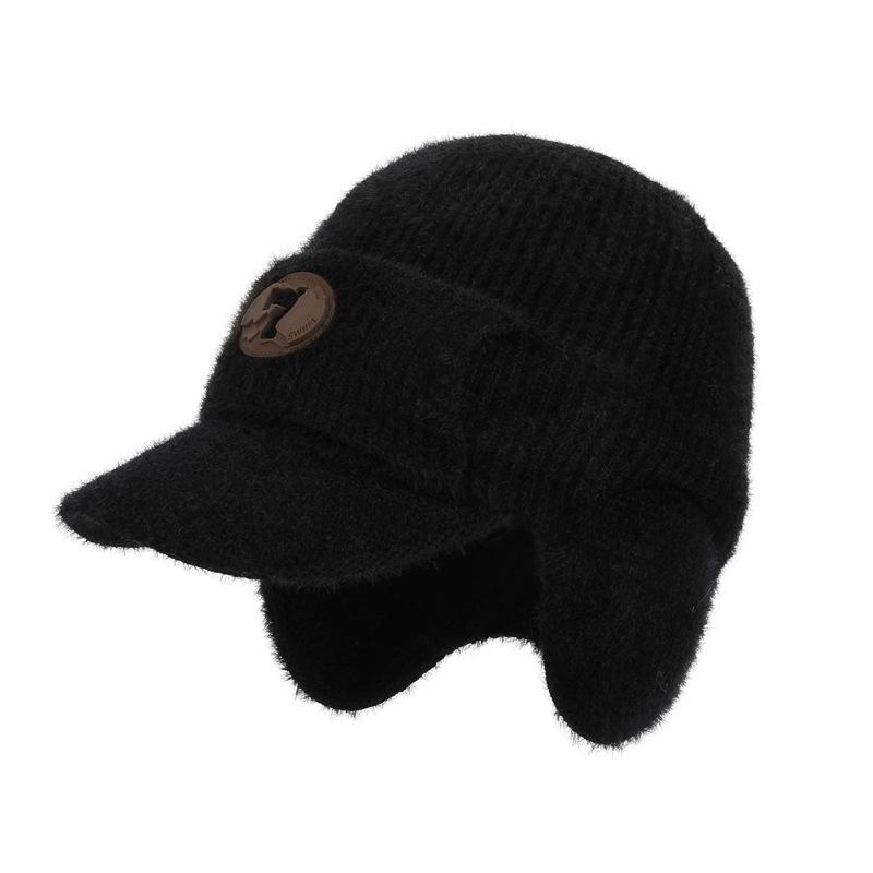 

Зимняя шапка для защиты ушей Плюшевая теплая бейсболка Мужская уличная велосипедная защита от холода Вязаная шерстяная шапка чёрный