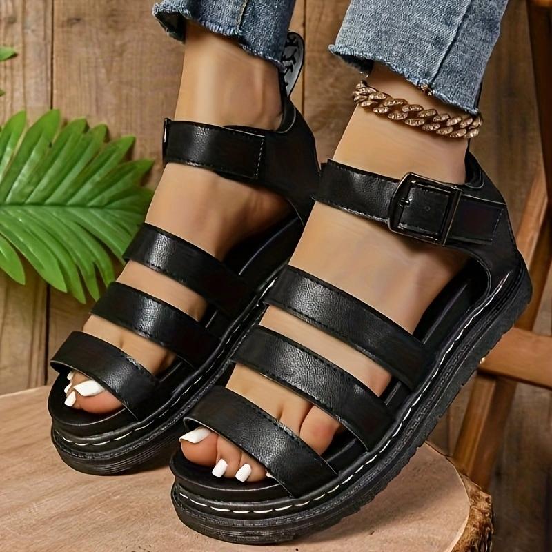 

Летние Новые Сексуальные Элегантные Удобные Сандалии Модные Повседневные Круглый Носок Рыбий Рот Плоский Каблук Пряжка Простая Женская Обувь 38 чёрный