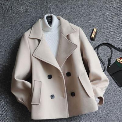 Off-white Short Woolen Coat Winter New Style Hepburn Style Waist Small Woolen Coat Fashion Trend