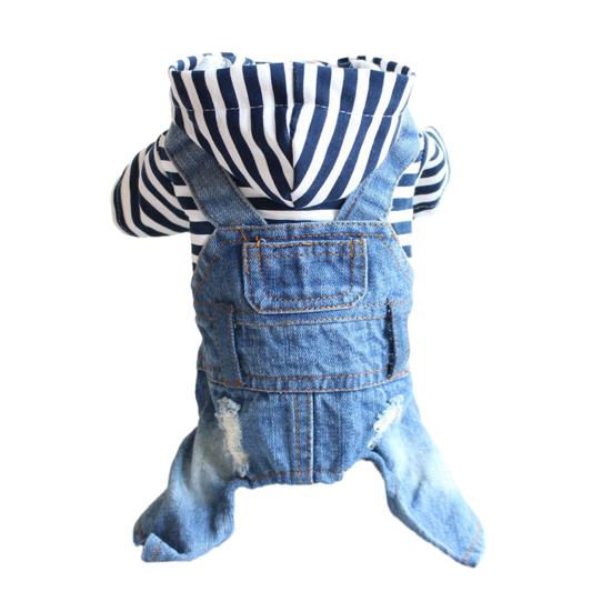 Stripe Pet Puppy Denim Jacket Hoodied Clothes Jumpsuit