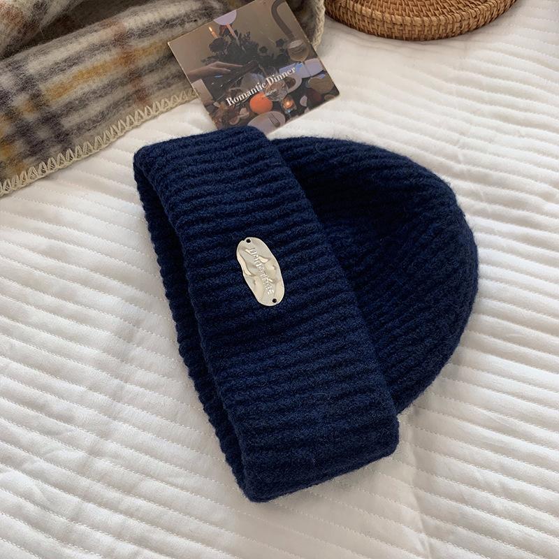 Big Head Circumference Thick Wool Hat Women's Autumn and Winter Loose Warm Cold Hat Ear Protection Show Face Small Beige Knitted Hat