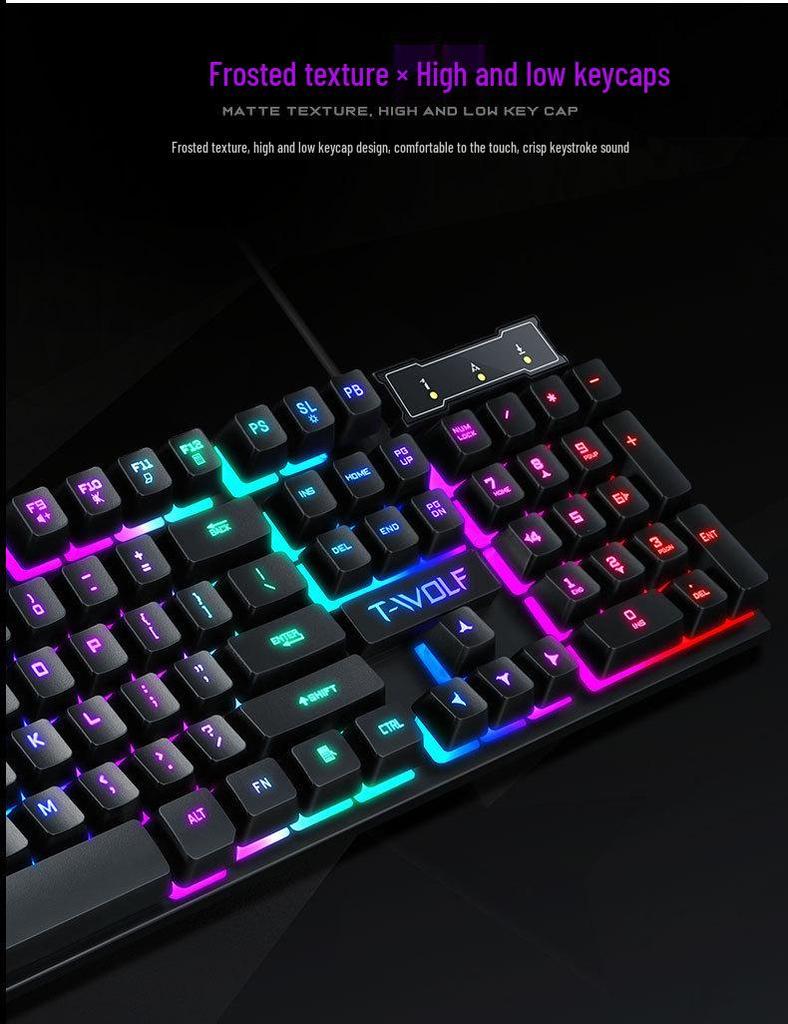 T-WOLF T20 Thunderwolf Backlit Gaming Keyboard - Wired, Multilingual (Arabic, Spanish, Russian).