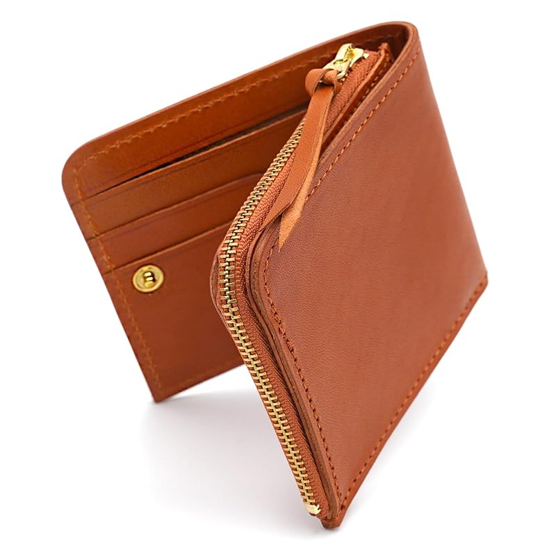 

No-brand product [SKGCREATION] Japanese Tochigi leather men s women s thin bifold wallet L-shaped zipper coin purse with gift box orange, SKG1034