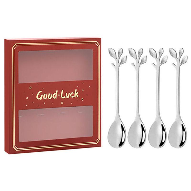 4PCS/Set 12.2 cm Stainless Steel Leaf Coffee Spoons Tableware Stirring Mixing Spoons for Ice Tea, Coffee, Dessert