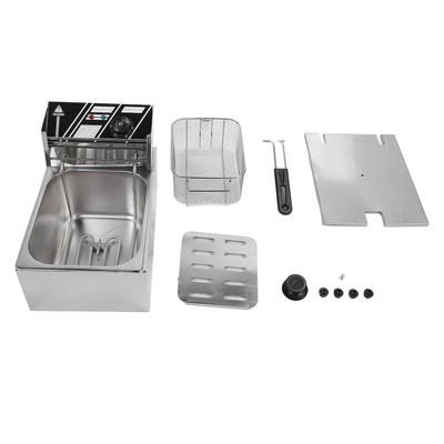 Elektrische Fritteuse aus Edelstahl, 6 l, Einzelkorb, einstellbare Temperatur, Arbeitsplatten-Fritteuse