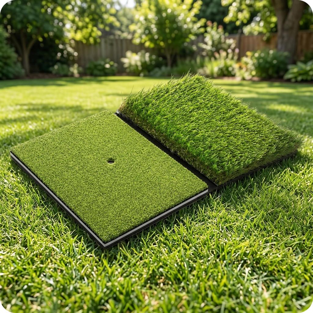 Foldable Golf Hitting Mat Tee Hole Dual Turf Layered Base Practice Tool