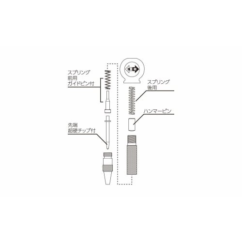 Shinwa Sokutei Parts, Spring Front Guide Pin Auto Punch M with Anti-Roll Grip, 81312