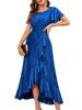 European and American women's clothing new high-waisted split ruffle edge dress cocktail party elegant shiny dress