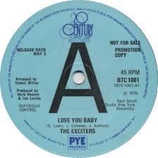 7inch Record EXCITERS - Love You Baby BTC1001PROMO 20th Century Re 1975 UK Soul/Funk Used