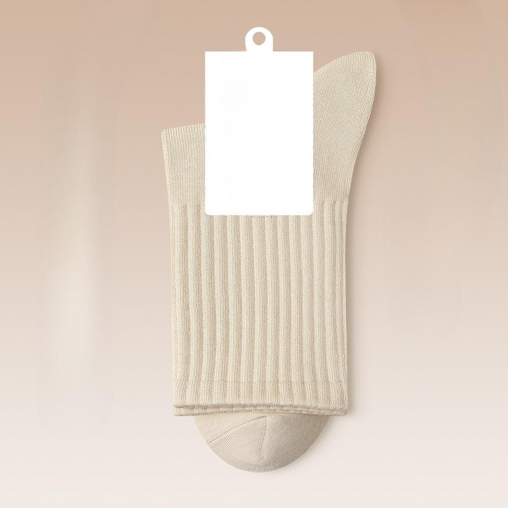 Ladies Spring and Autumn Pure Cotton New Solid Color Rubber Band Antibacterial Sports Leisure Sweat Absorbing Tube Cotton Socks