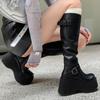 Fashion Women Punk 10CM Platform Buckle Boots Shoes Chunky Motorcycle Simplicity Boot Cool Nightclub Party Zipper Casual Outdoor Shoes