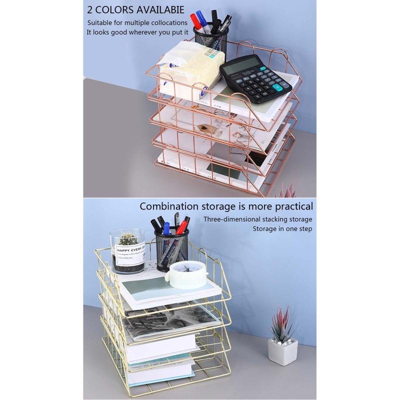 Modern Stackable Letter Tray Desktop Organizer Under Desk Hanging Organizer Metal Paper Tray for Women Men Student Staff