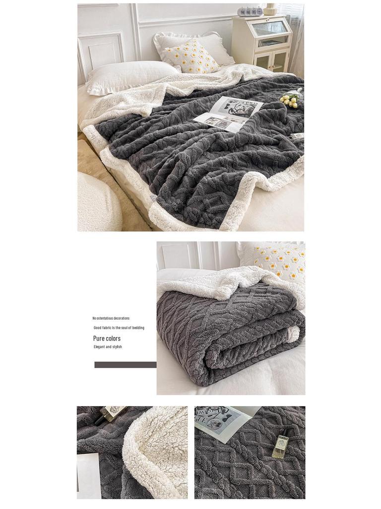 Solid Color Winter Lamb Wool Double Layer Jacquard Velvet Blanket