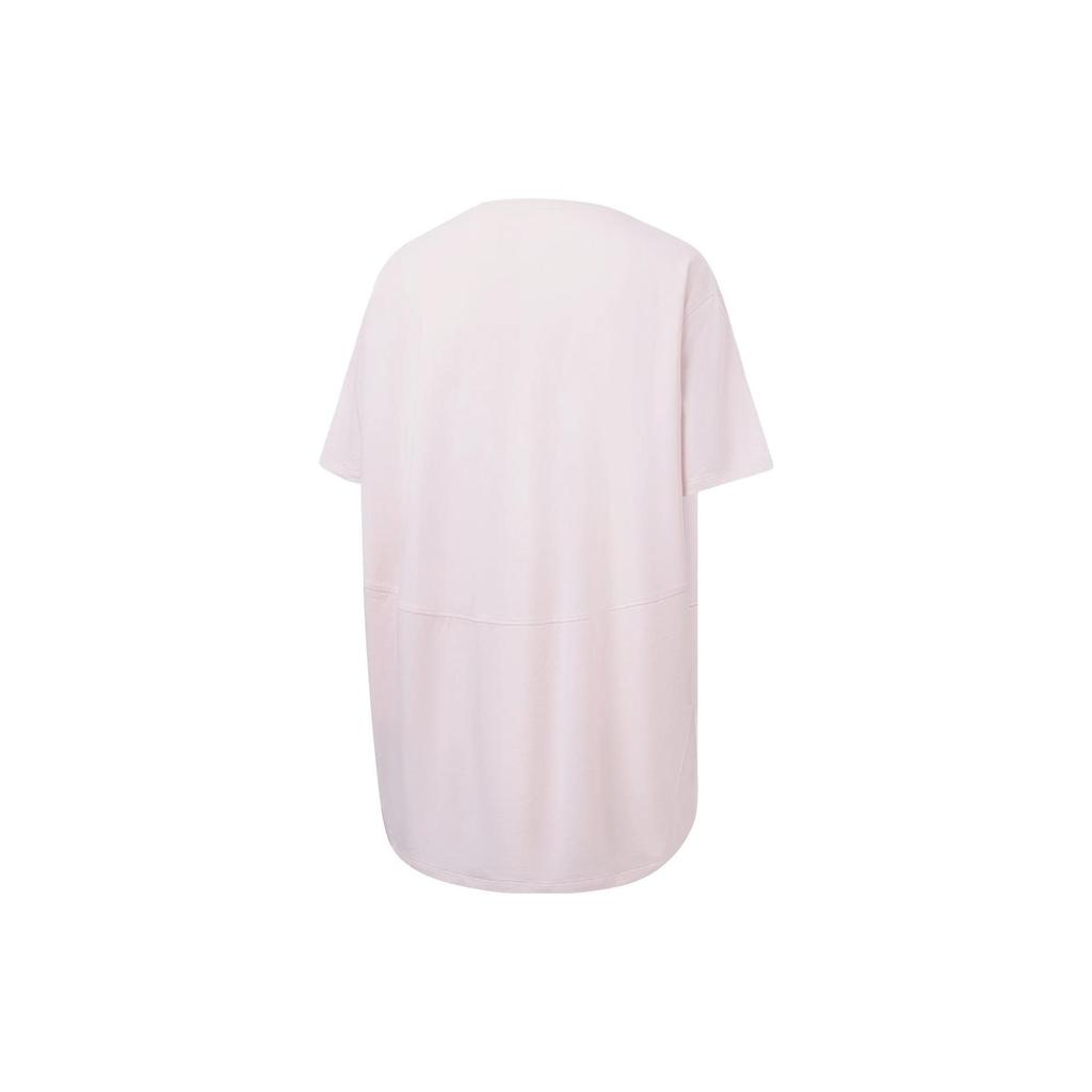 Li Ning Fitness Series Solid Color Brand Logo Printed Pullover Short Sleeve T-Shirt Women Tops Light-Pink ATST586-2