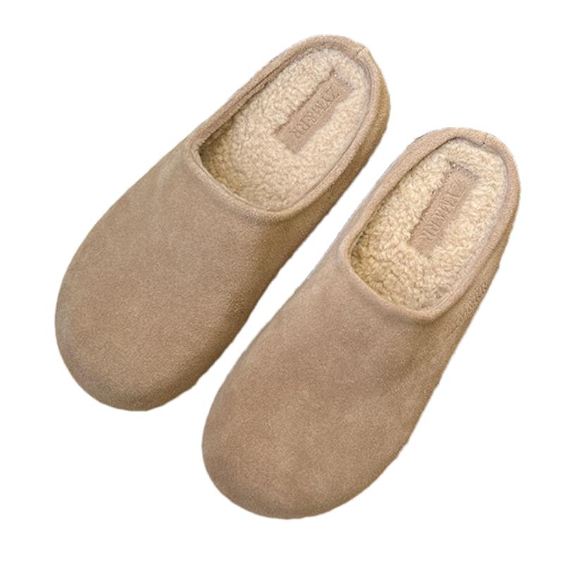 Fur Women Cotton Slippers Suede Flats Fashion Mules Shoes Casual Slingback Boots Woman 2025 Trend Winter Cozy Femme Snow Botas