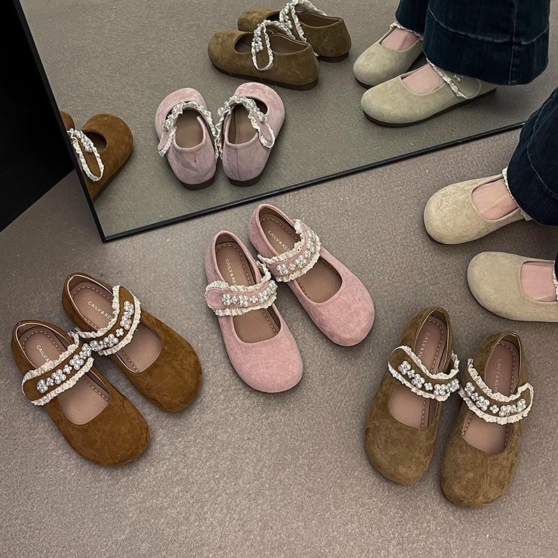 Mary Jane Single Shoes Women 2025 New Spring and Summer New Pearl Shallow Mouth Evening Breeze with Skirt Soft Soled Bean Shoes