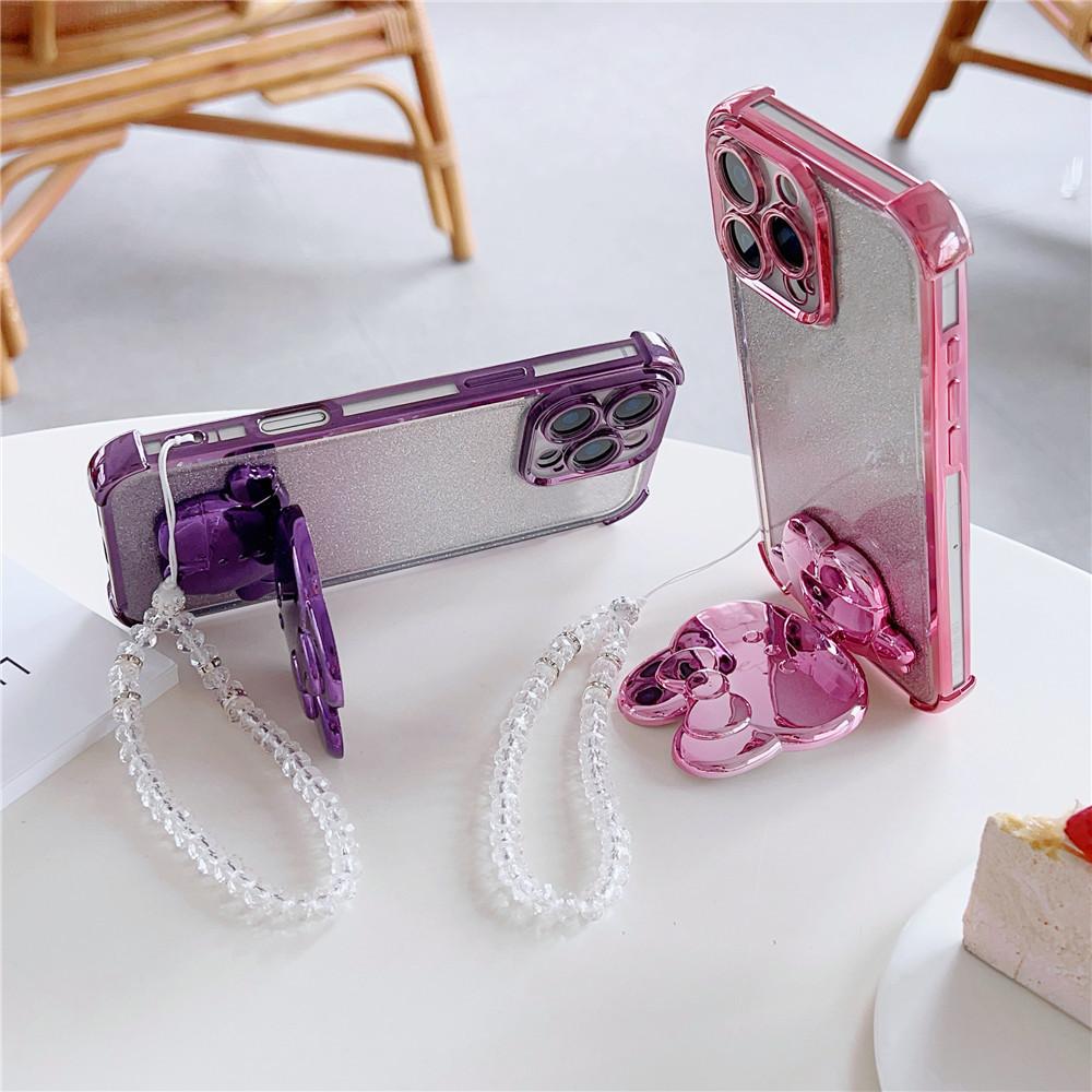 Glitter Shockproof Phone Case For Motorola Moto G10 G20 G30 G84 G54 G82 5G G52 G71S Mirror Rabbit Stand Crystal Chain Soft Cover