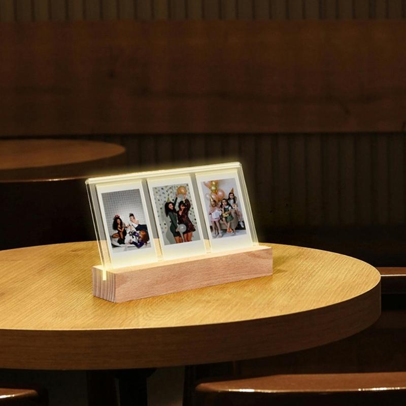 Illuminated Acrylic Pictures Holder for 3Inch Photos, Triples Slots Desk Frame, Gift for Friend Family Desk Decors