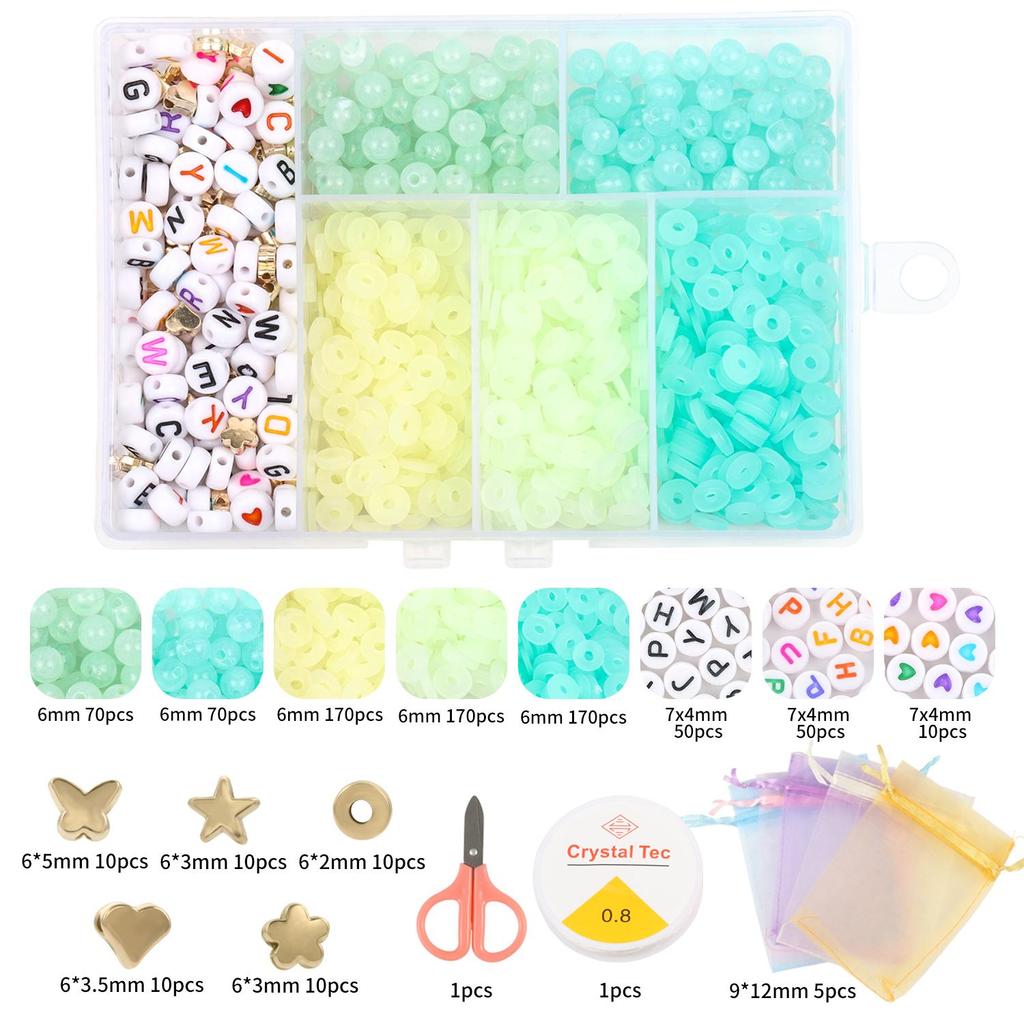 1set 6 Grid 6mm Acrylic Bead Letter Kit Flat Circular Transparent Polymer Clay Bead for Jewelry Making Kit with DIY Bracelet Necklace Elastic Rope Box