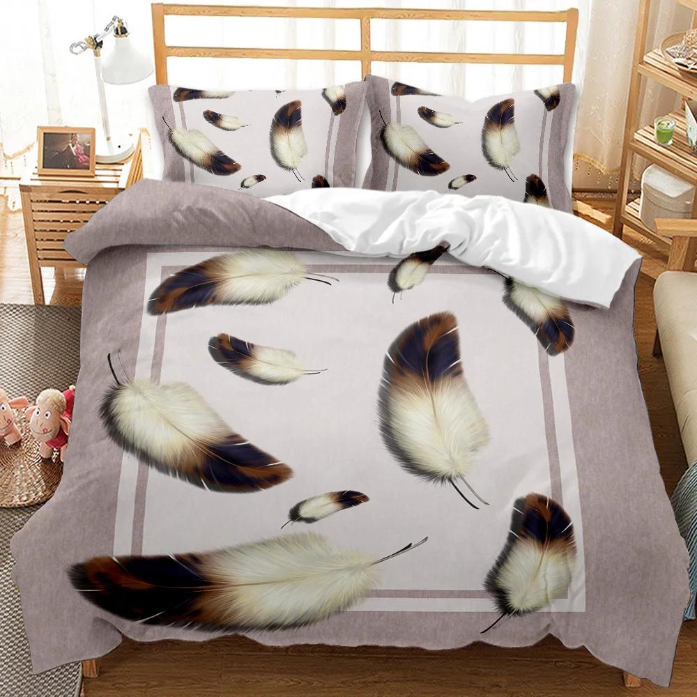 Feather Duvet Cover Set Green Dreamy Watercolor Elements Plumage Romantic Design Double Queen King Size Polyester Qulit Cover