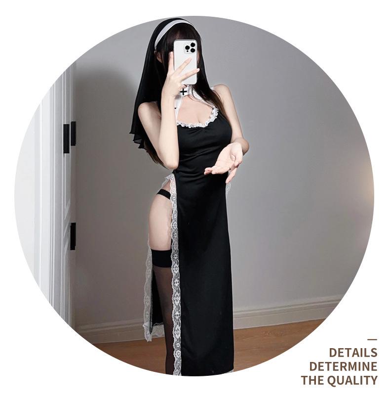 Temptation Nun Role Play Lingerie Set – Passionate Cutout Pajama Costume