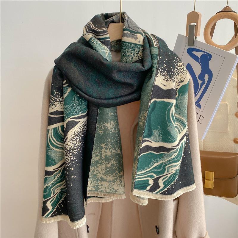 New green scarf winter office heating air conditioner shawl elegant imitation cashmere scarf supply