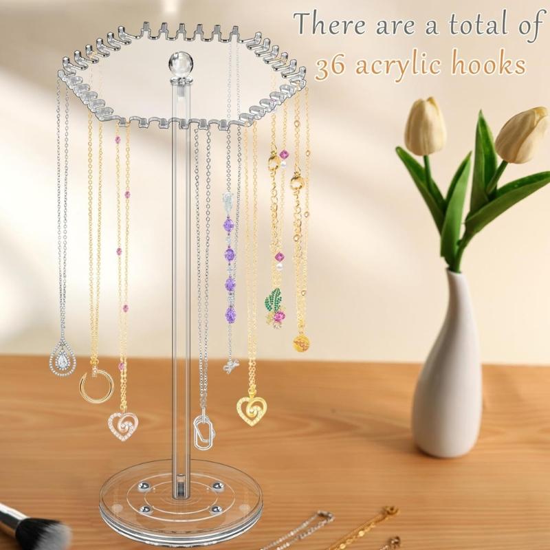 Drehbare Halsketten Schmuckorganizer Klarer Acryl-Halskettenständer mit 360°-Drehbasis Eleganter Schmuck-Ausstellungsständer