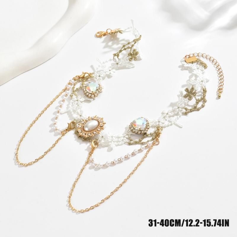 Stylish White Lace Collar Necklace Polyester Alloy Pearls Collarbone Chain Jewelry For Retro Look Any Occasion