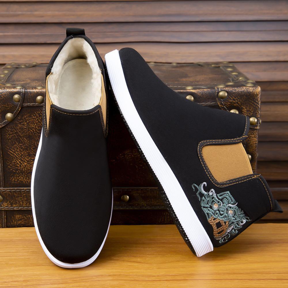 Men's shoes men's high-top Guochao men's shoes embroidered velvet thickened cotton shoes versatile casual and comfortable one-pedal men's shoes