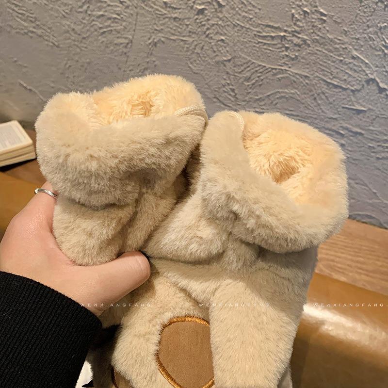 Cartoon Cute Bear Paw Cat Claw Plush Gloves Female Neck Girl Student Plush Thickened Cold Winter Cycling Tide