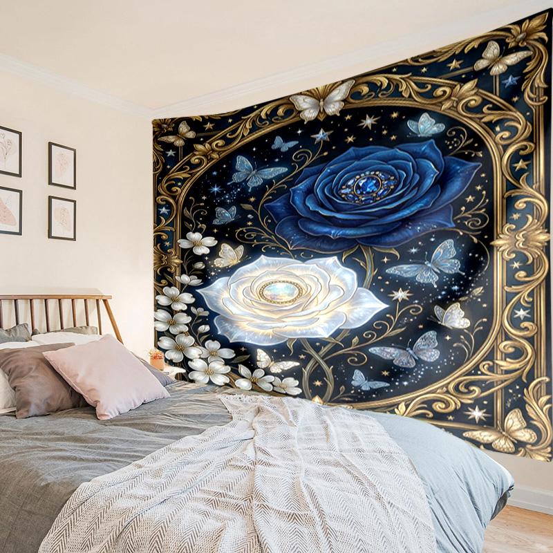 Glowing Butterflies And Roses Tapestry Room Decoration Wall Hanging for Living Room Bedroom, dormitory, Birthday and Christmas gifts