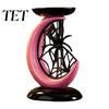 Modern Gothic Home Furnishing Halloween Pink Moon Spider Candle Holder, Sweet Dark Aesthetic Tray for Resin Pillar Base Candles, Tabletop Decor Window